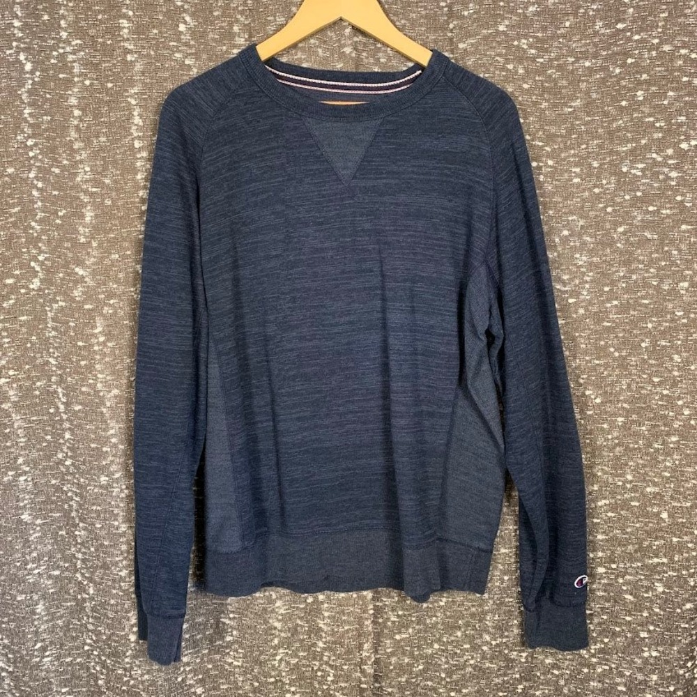 Champion Mens Large Navy Blue Heathered Crewneck Sweatshirt Pullover